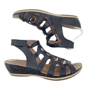 Dansko Womens Wedge Sandals Valentina Gladiator Leather Strappy Black Size 42